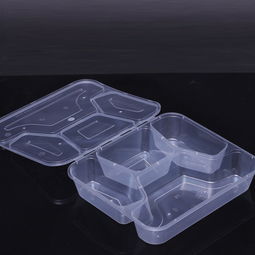 连体一次性快餐盒打包盒塑料多格饭盒外卖便当盒 连体式四格 透明50只乐逸 ...
